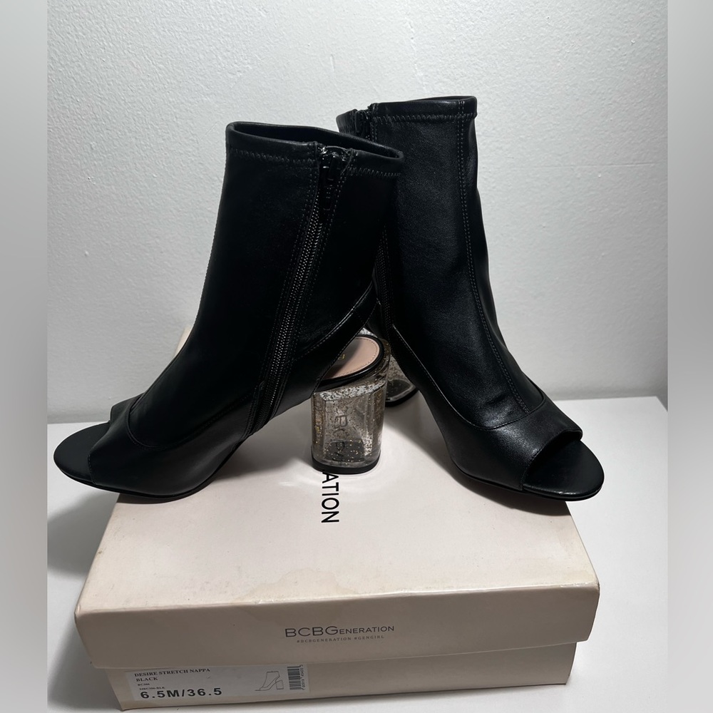 BCBGeneration Desire Stretch Nappa Black Boots/Sandals. Size 6.5M/36.5